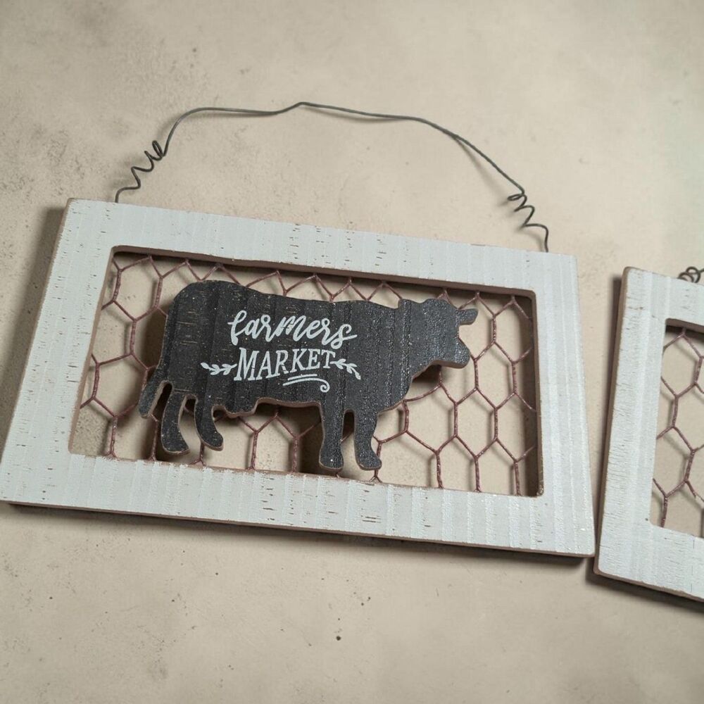 Farmhouse Animal Wall Decor Set of 3, Rustic Pig and Cow Signs, Country Kitchen - Picture 3 of 5